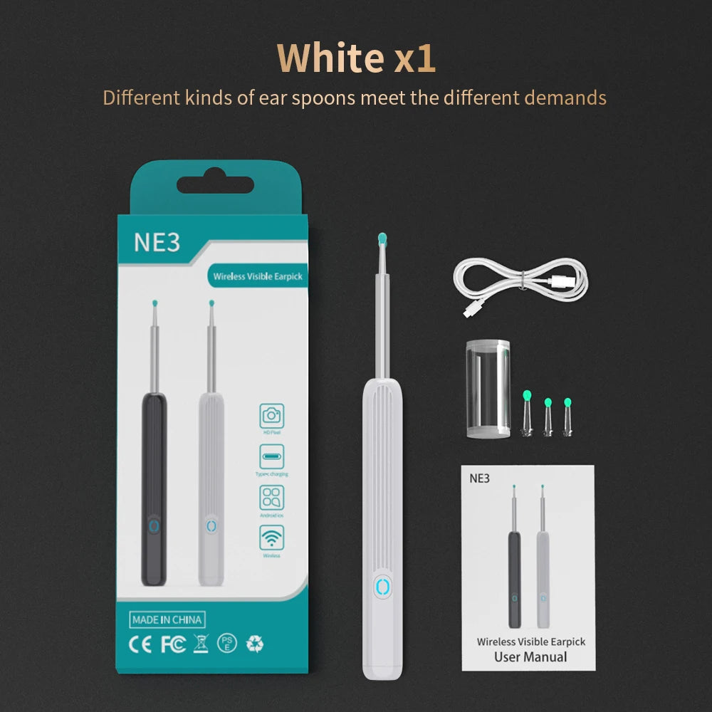 NE3 Limpador de Ouvido // Ferramenta de Remoção de Cera de Ouvido de Alta Precisão // Com Câmera // Luz LED // Otoscópio Sem Fio // Kit de Limpeza de Ouvido Inteligente // Melhor Presente
