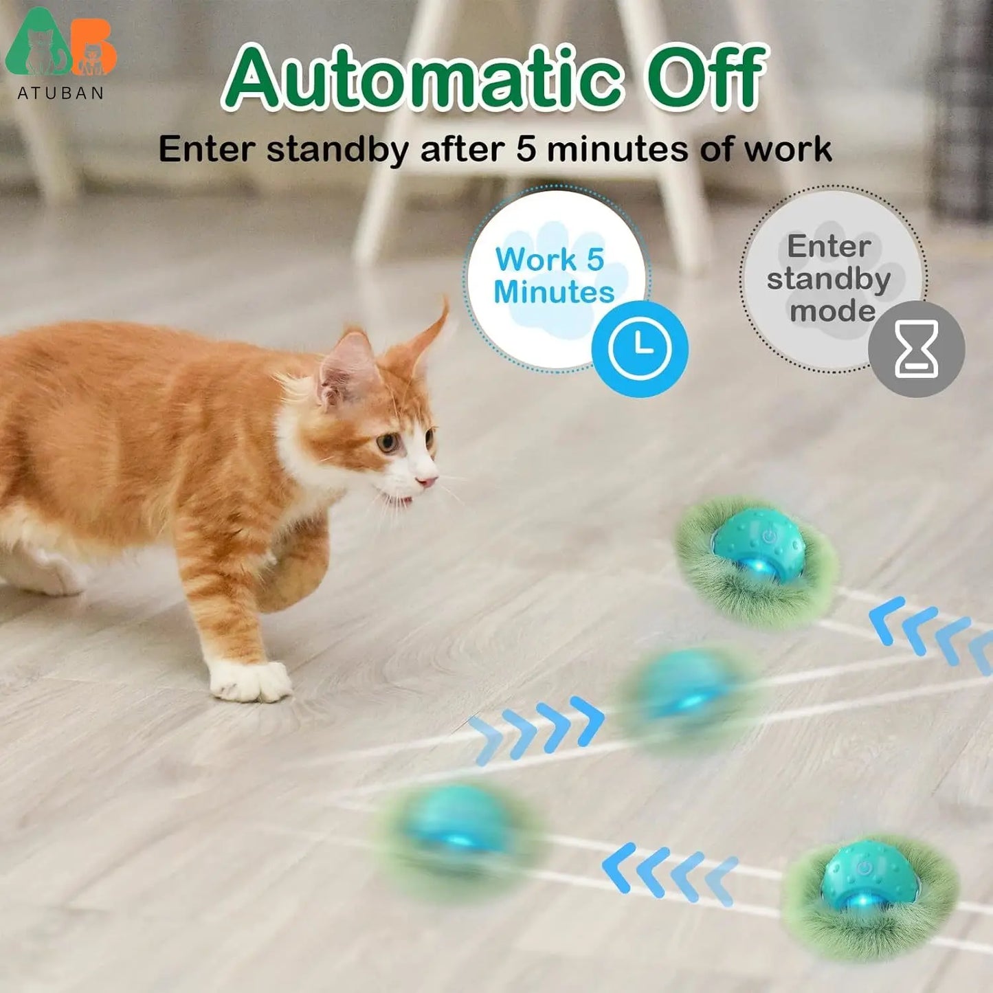 Brinquedos p/ Gatos ATUBAN // Bola Elétrica para Gatos de Rolamento Rápido em Bolsa // Brinquedo para Gatos com Chilrear Ativado por Movimento // Brinquedo para Gatos de Esconde-Esconde