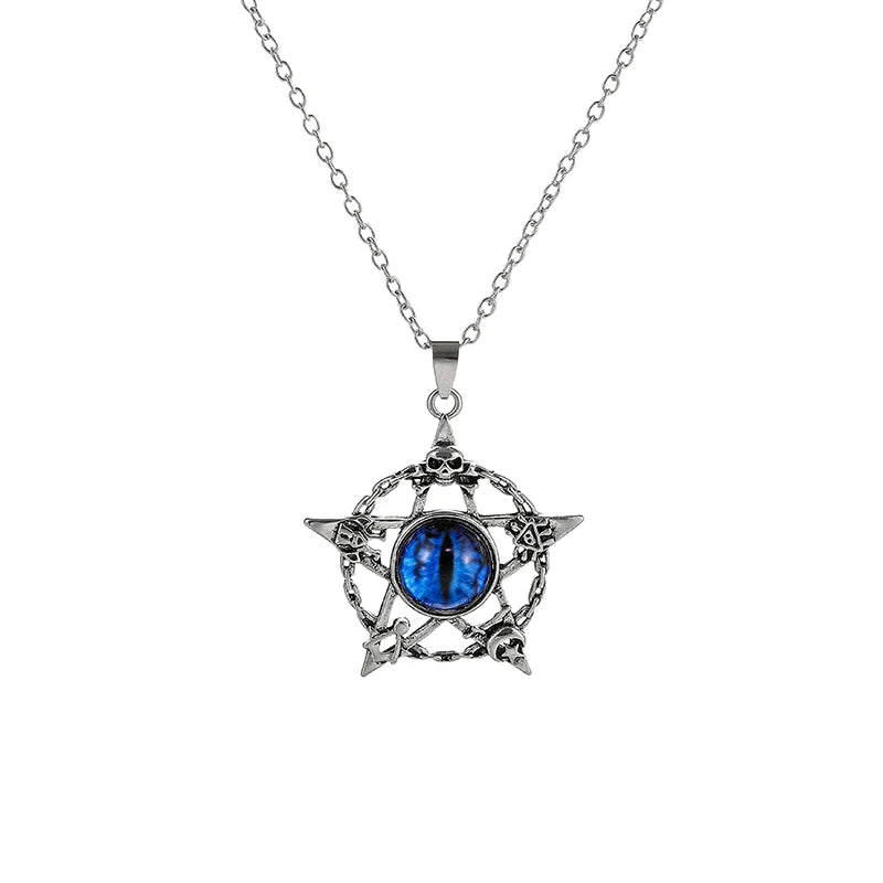 Colar c/ Pingente // Força e Proteção // Unissex // Estilo Punk Retrô // Forma de Pentagrama Devil's Eye // Colar de Metal não Ajustável // Joia da Moda p/ Presente.