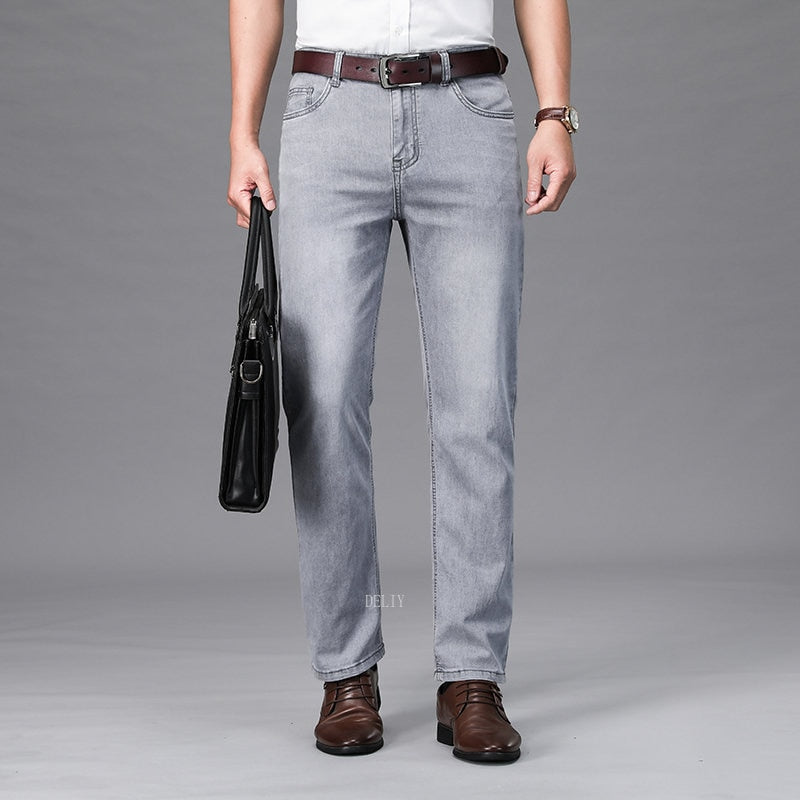Jeans Masculino 2024 de Marca // Material fino DELIY // Grosso Linha Reta Algodão // Negócios/Casuais // Cintura Alta luz cinza/azul
