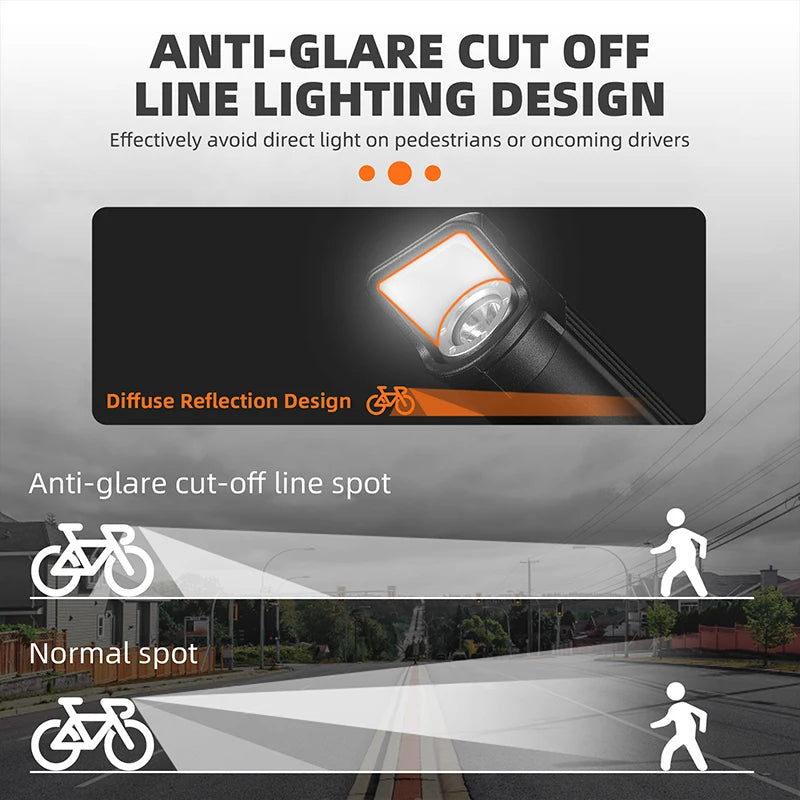 Faróis de Bicicleta Antirreflexo WEST BIKING IPX6 // À Prova d'Água Recarregável // Luz Frontal de Bicicleta MTB LED