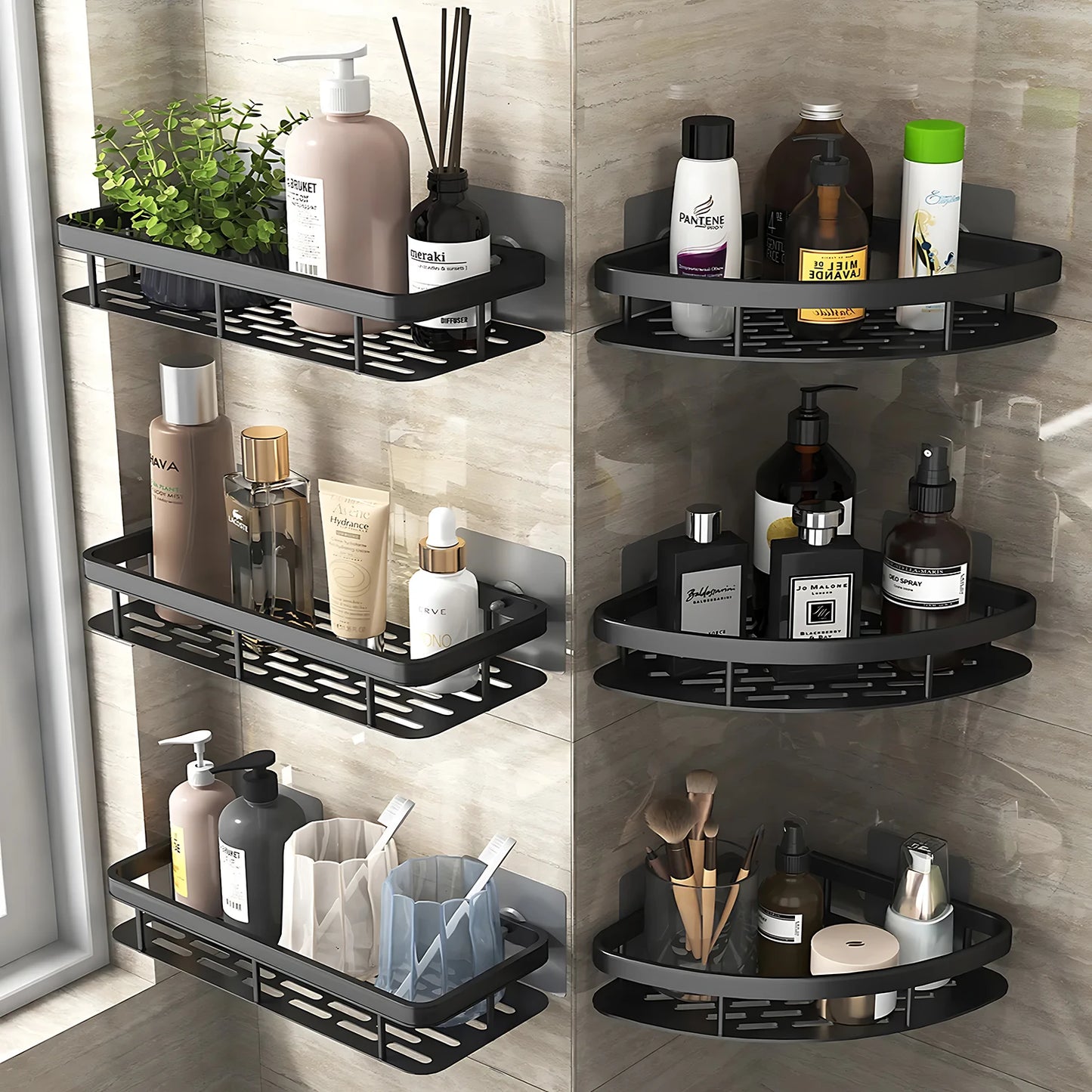 Rack de Banheiro Canto ou Retangular // Parede Pendurado sem Broca // Prateleira p/ shampoo Lindos modelos
