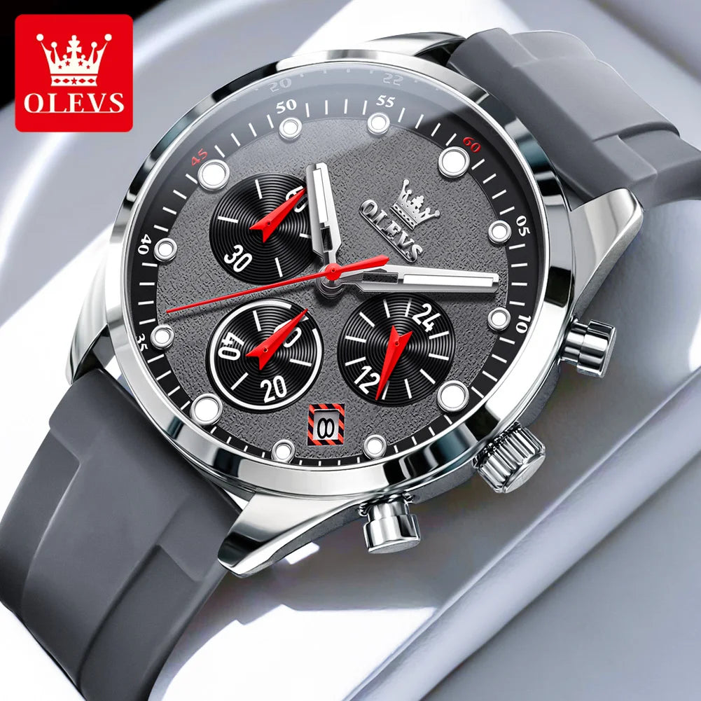 Relógios masculinos originais OLEVS, cronógrafo multifuncional, tendência da moda, pulseira de borracha amarela, luminoso, à prova d'água, relógio de quartzo masculino