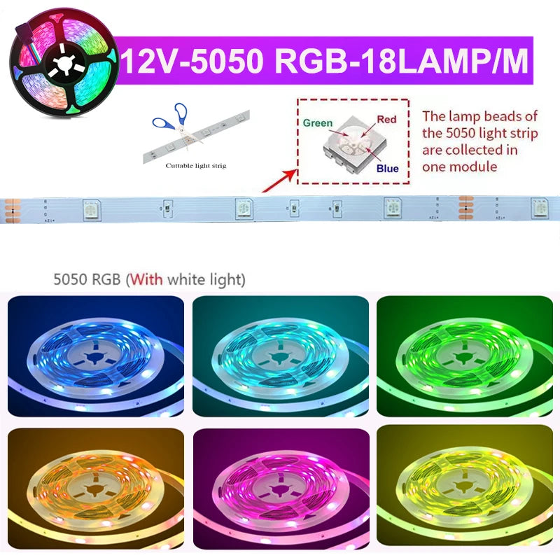 Fita LED RGB 5050 c/ Controle WiFi Inteligente // Fita LED RGB 220V p/ Decoração de Parede de Quarto