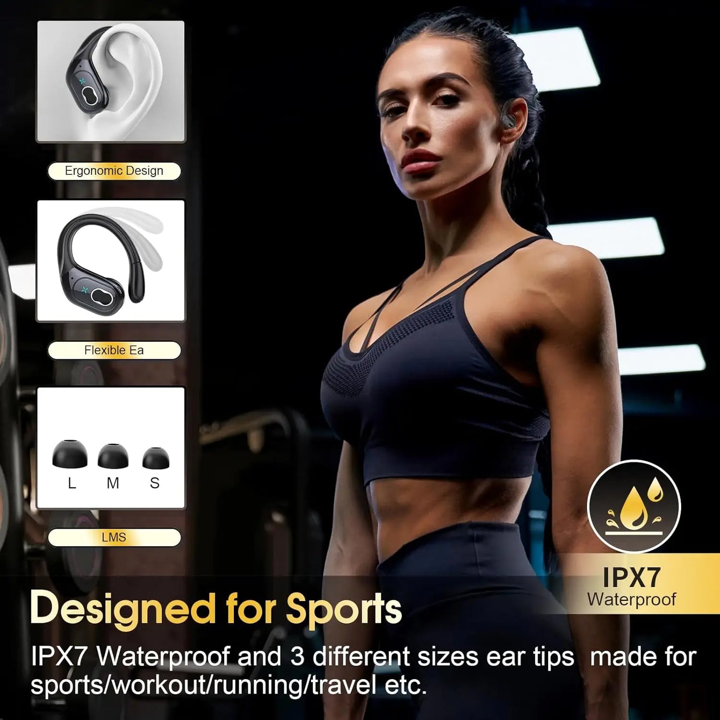 Fones de Ouvido Esportivos TWS Bluetooth 5.4 HIFI Bass // Fones de Ouvido s/ Fio // LED Touch // Fone de Ouvido Viva-Voz c/ Cancelamento de Ruído // Fone de Ouvido à Prova d'água