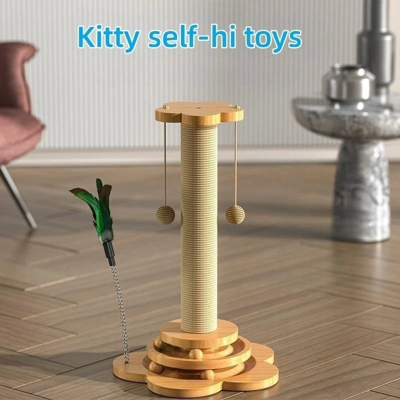 Brinquedo p/ Gatos de Estimação // Plataforma Giratória de Madeira Maciça p/ Gatos // Bolas Divertidas p/ gatos // Tábua de Arranhar de Sisal Durável