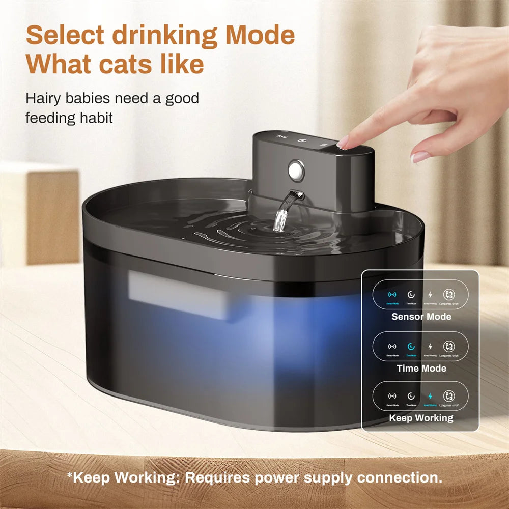 Fonte de Água para Gatos Sem Fio de 2,2 L // Operada por Bateri Fonte de Água Automática para Animais de Estimação com Sensor de Movimento