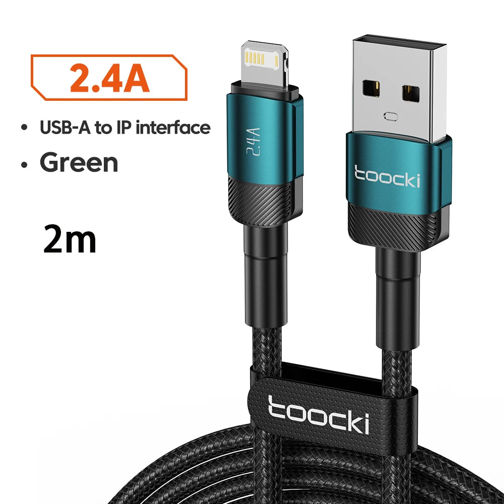 Cabo USB Toocki p/ iPhone 14 13 12 Pro Max X XS XR 8 7 Plus iPad // Carregador de Carregamento Rápido // Cabo iP de alumínio para iPhone // Cabo de dados