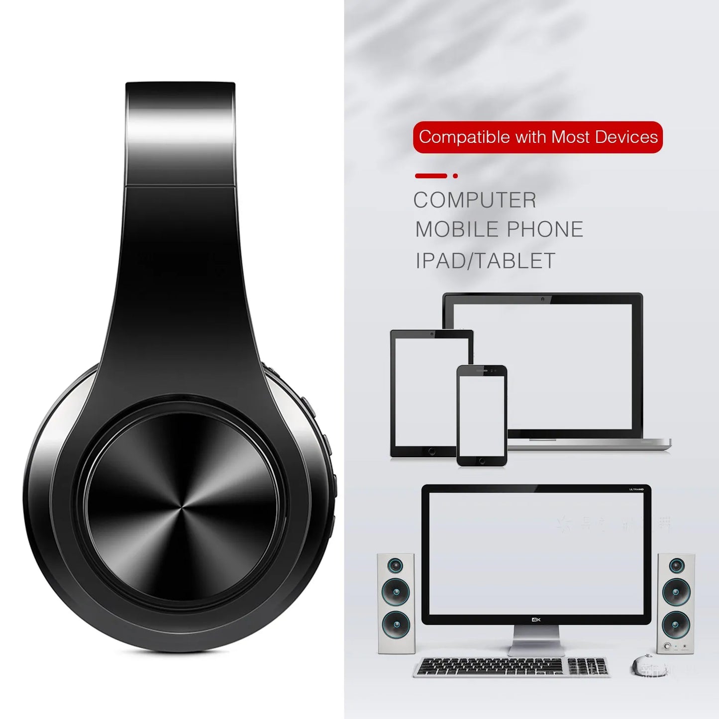 Fones de Ouvido Estéreo HIFI Bluetooth // Fone de Ouvido c/ Música FM e Suporte p/ Cartão SD // Com Microfone p/ Celular Xiaomi / iPhone / Sumsamg / Tablet