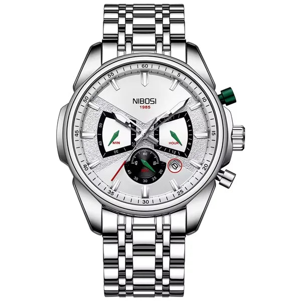 Relógios NIBOSI da Moda p/ Homens // Pulseira de Aço Inoxidável // Relógio Esportivo de Quartzo // Data Ultra Automática // Relógio Casual à Prova d'Água // Relógio Masculino