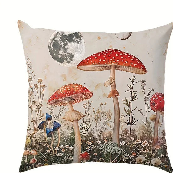 Capa de Almofada Quadrada 4 Tamanhos // Com Estampas de Cogumelo e Flor // Para Decoração de Sala de Estar/Sofá.