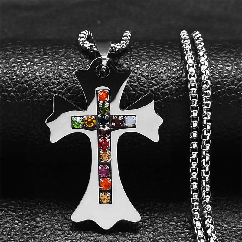 Colar de Aço Inoxidável JYTF c/ Pingente // Cruz Jesus Católico // São Bento de Cristal // Virgem Maria // Lindos Crucifixos, Colares/Jóias/Cruz