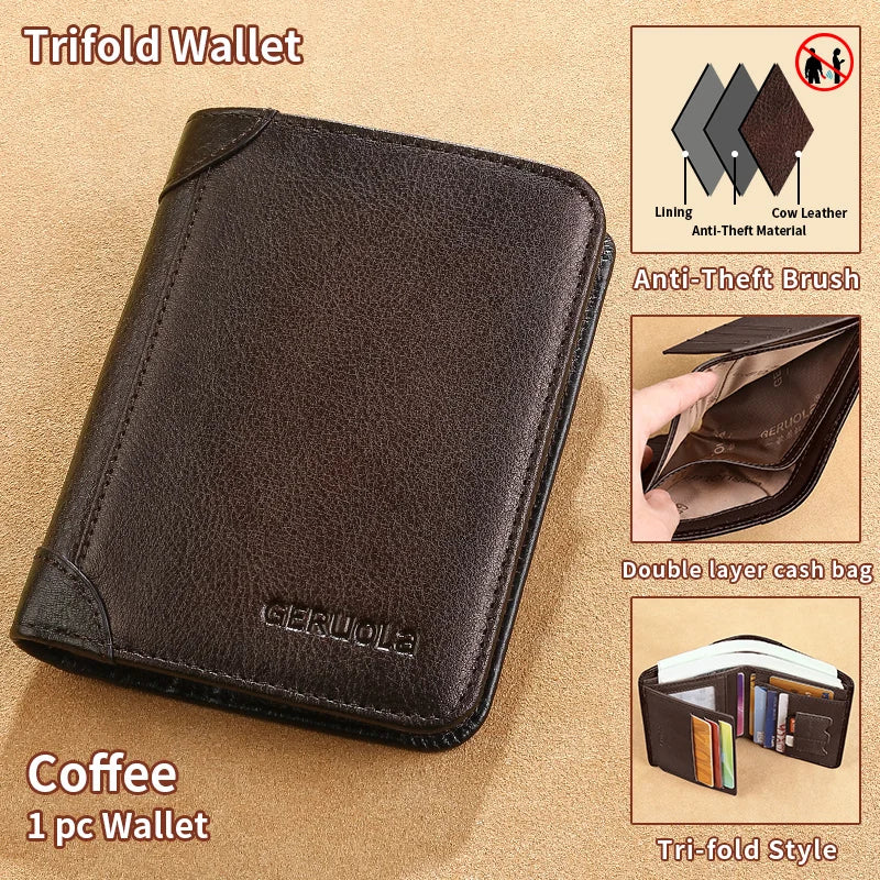 Carteira GERUOLA Slim RFID Blindada em Couro Genuíno para Homens // Porta-Identidade e Cartão de Crédito // Multifuncional // Varias Cores c/ Enfeites