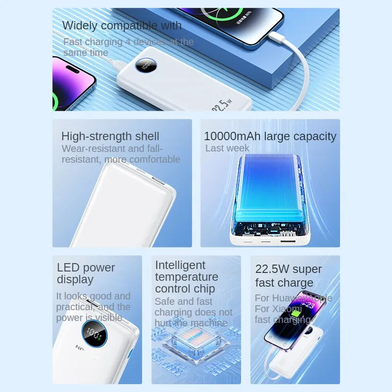 Carregador portátil NOHON 10000mAh para iPhone 14, 13, 12, 11 X, XS, XR, Samsung, Xiaomi, Oneplus Mini Powerbank, bateria externa