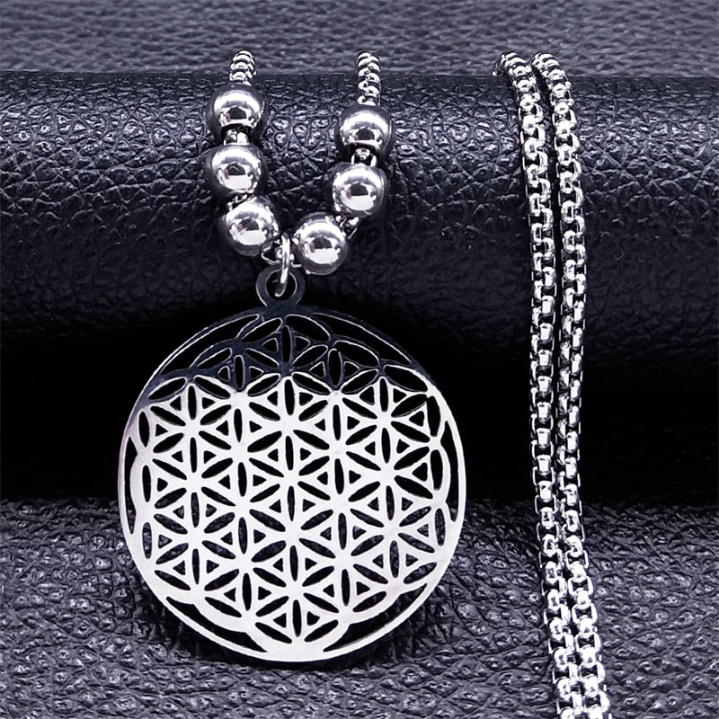 Mandala de Geometria Sagrada Flor da Vida 2023 // Aço Inoxidável Metatron // Colares de LOVELY FAJA // Colar Longo de Contas Pretas // Lindas e Exclusivas Joias flor de la vida. Escolha já a sua!!!