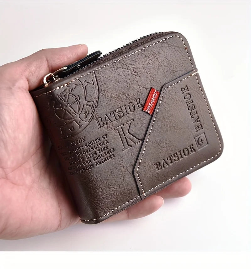 Carteira Masculina de Couro Sintético c/ Cera de Poliuretano // Porta-Moedas // Porta-Cartões // Carteira c/ Zíper