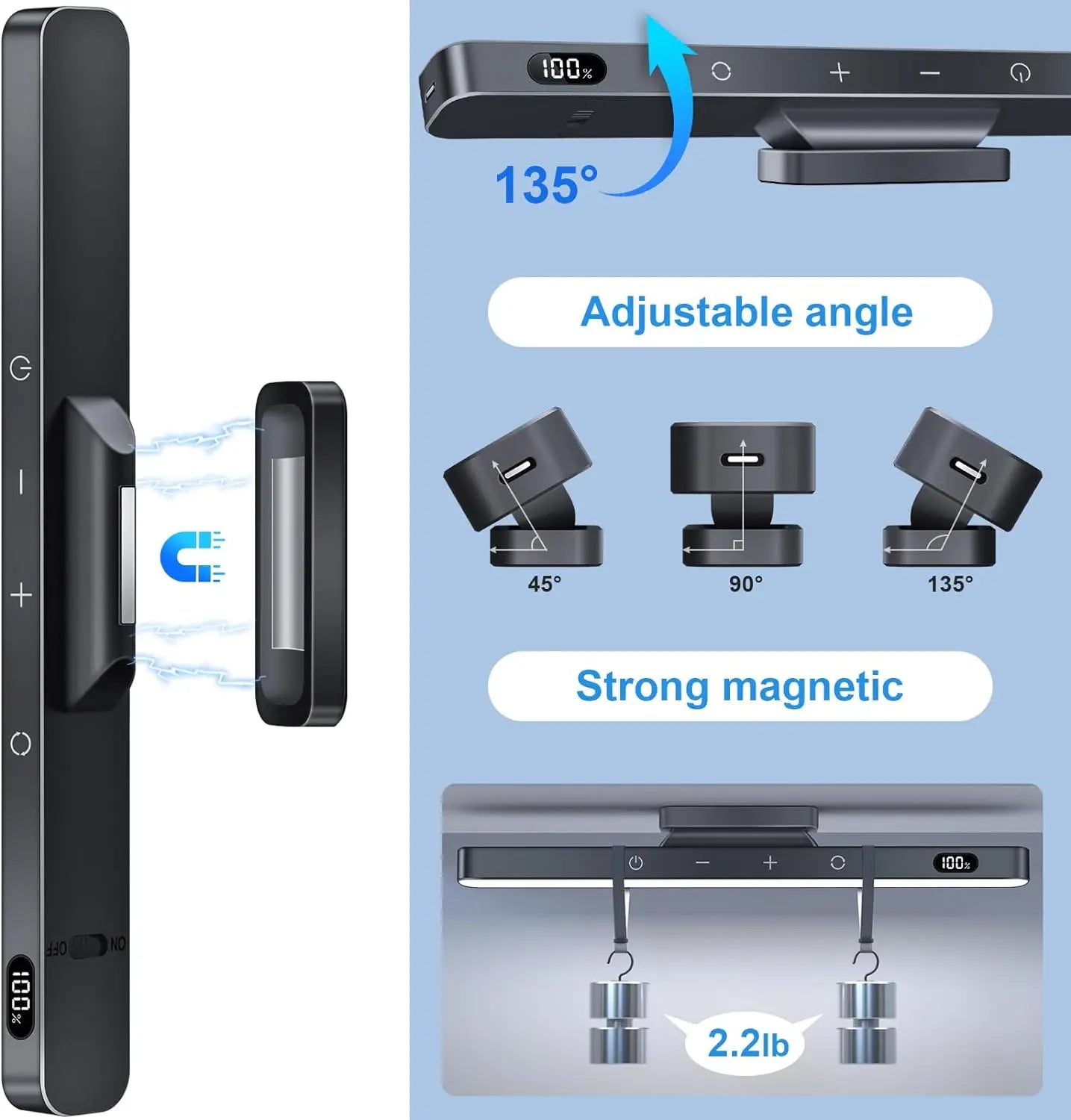Luz Noturna Regulável WILLED de 5 W // 3 Cores // Luz de Maquiagem Ajustável c/ 2500 mAh // Recarregável // Para Armário, Mesa de Cabeceira, etc