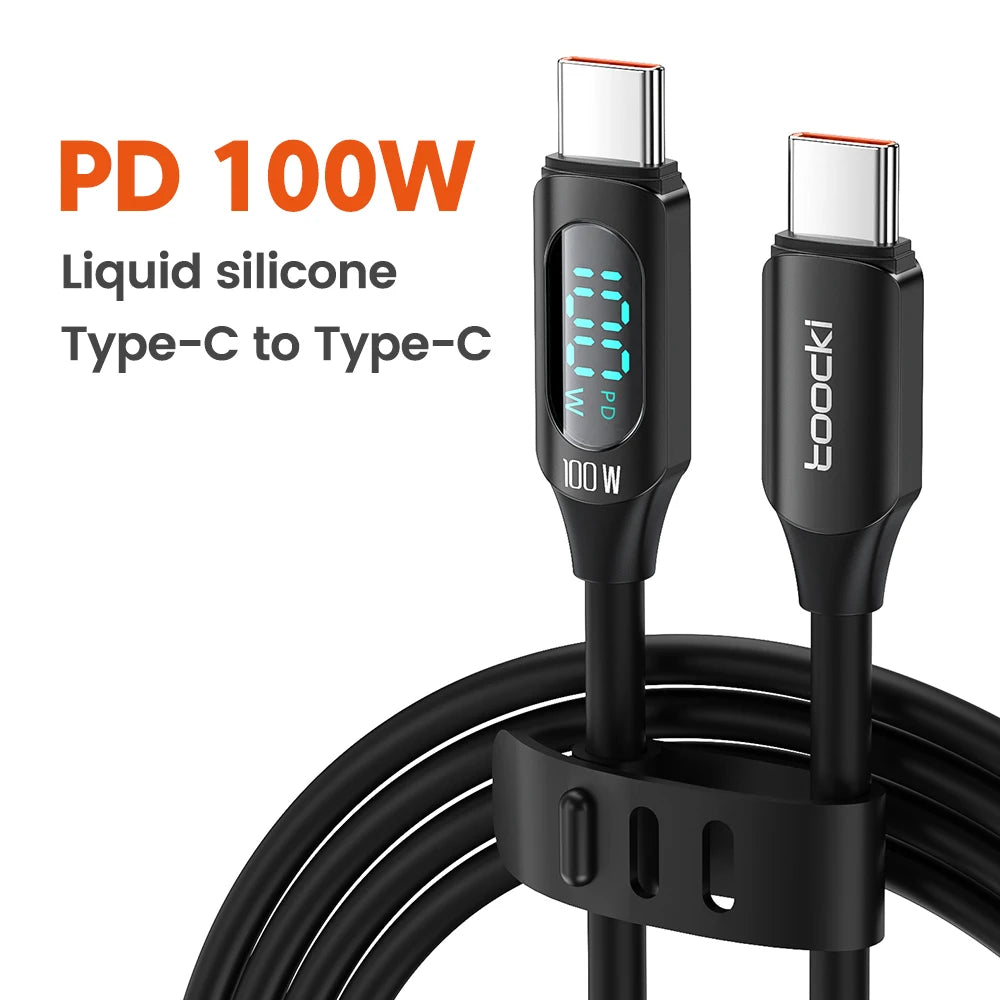 Cabo PD 100W Toocki Silicone USB Tipo C para USB C // Carregamento Rápido p/ Macbook Samsung / Huawei / Xiaomi Tipo C para Tipo C Cabo Display