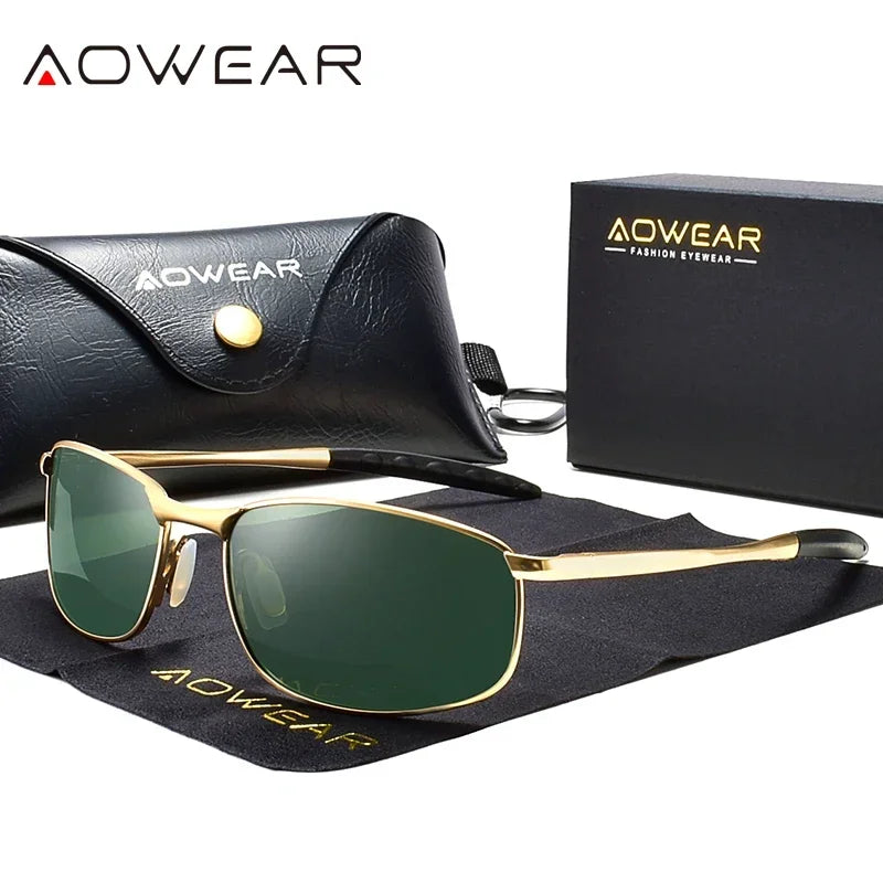 Óculos de Sol Espelhados Polarizados Retrô AOWEAR Unissex // Óculos de Sol Vintage c/ Proteção UV400 // Óculos de Direção Leves c/ Estojo