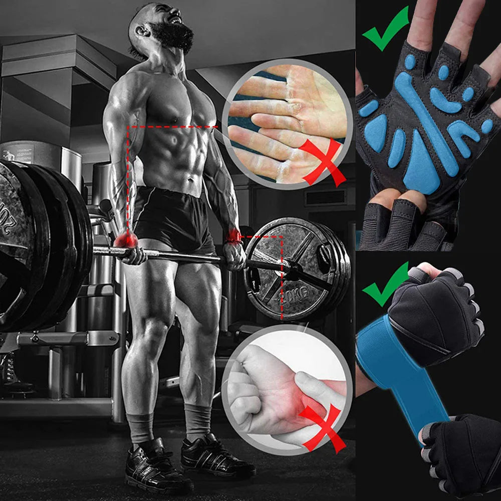 Luvas de Ginástica Fitness Unissex // Levantamento de Peso / Musculação // Com Envoltório de Pulso // Treinamento Esporte // Meio Dedo