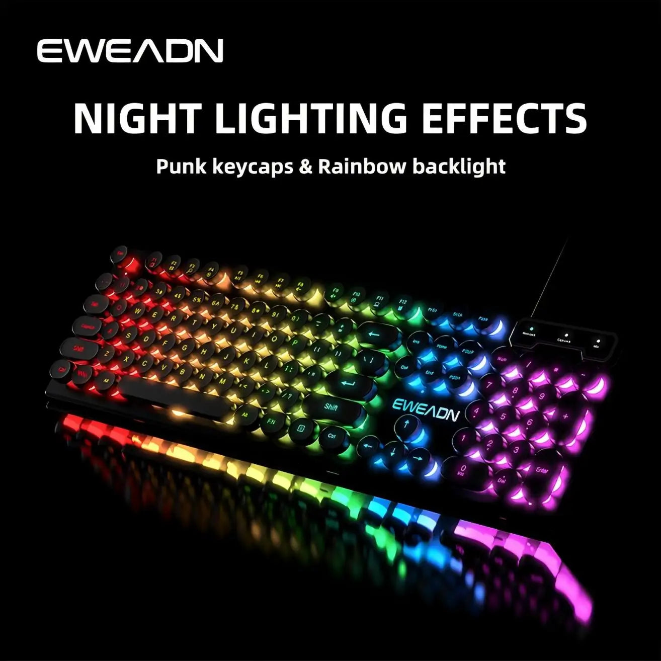 Teclado p/ Jogos EWEADN GX330 // 104 Teclas c/ Fio, Retro Punk // Teclas Redondas c/ Retroiluminação RGB // Para Laptop Windows