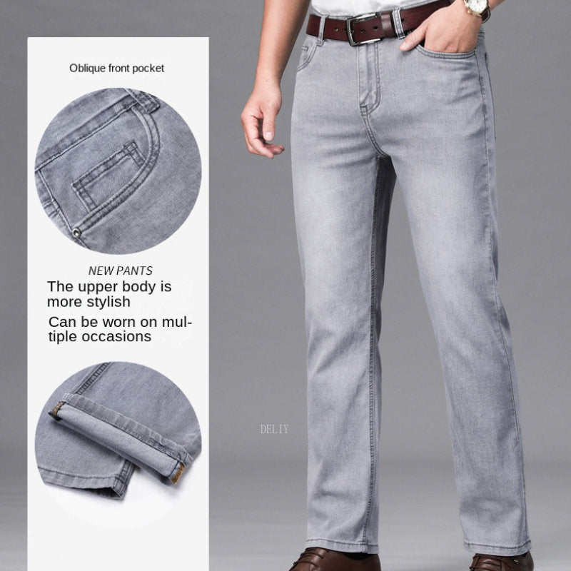 Jeans Masculino 2024 de Marca // Material fino DELIY // Grosso Linha Reta Algodão // Negócios/Casuais // Cintura Alta luz cinza/azul