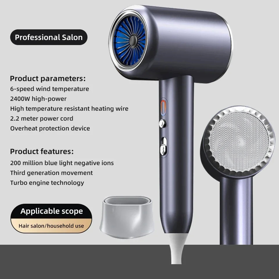Secador de Cabelo Profissional // Escova de ar Quente e Frio // Secador de Cabelo Negativo Lonic // Super Potente // Ferramenta de Salão, 2400W, 3 Velocidades