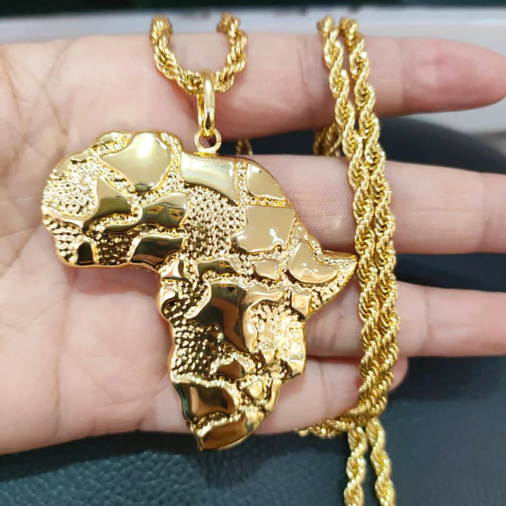 Pingente de Mapa Africano Banhado a Ouro com Corrente de 60cm // Novos Estilos de Moda // Joias de Sereia, Mulheres, Homens, Corrente de Temperamento