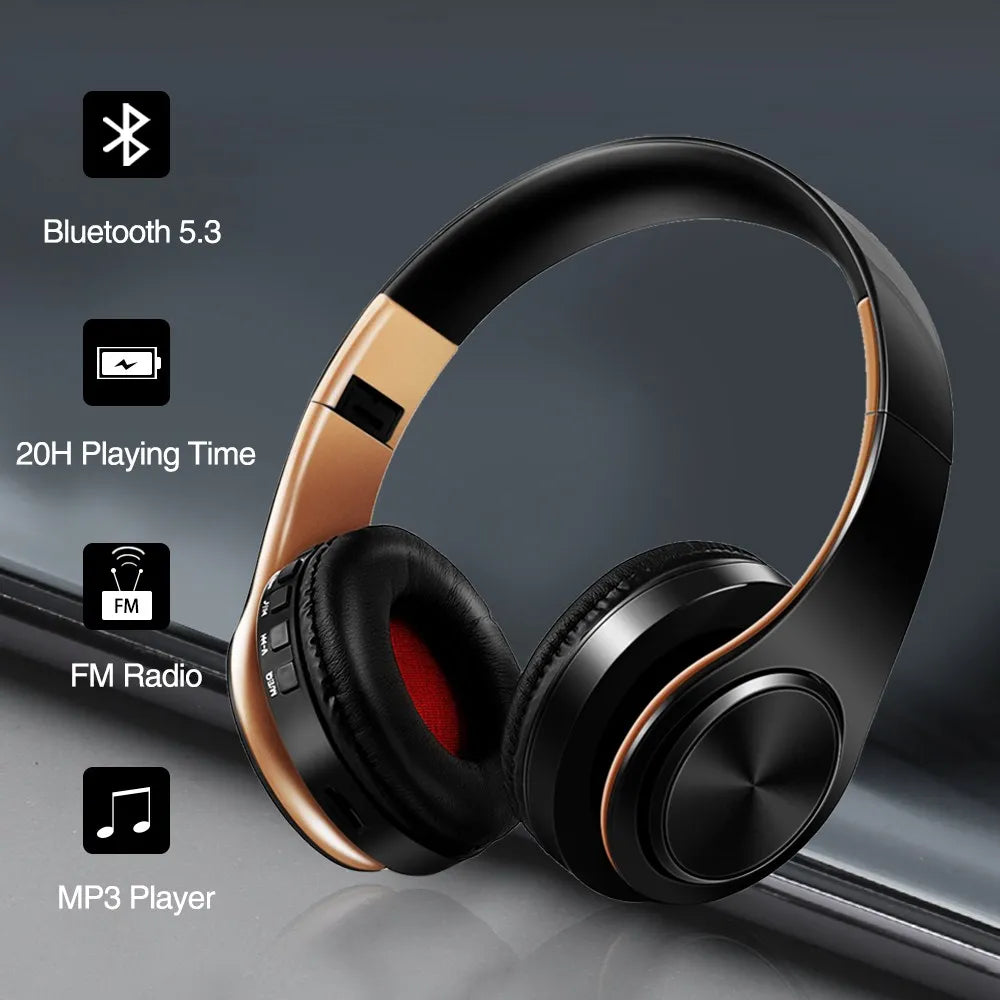 Fones de Ouvido Estéreo HIFI Bluetooth // Fone de Ouvido c/ Música FM e Suporte p/ Cartão SD // Com Microfone p/ Celular Xiaomi / iPhone / Sumsamg / Tablet
