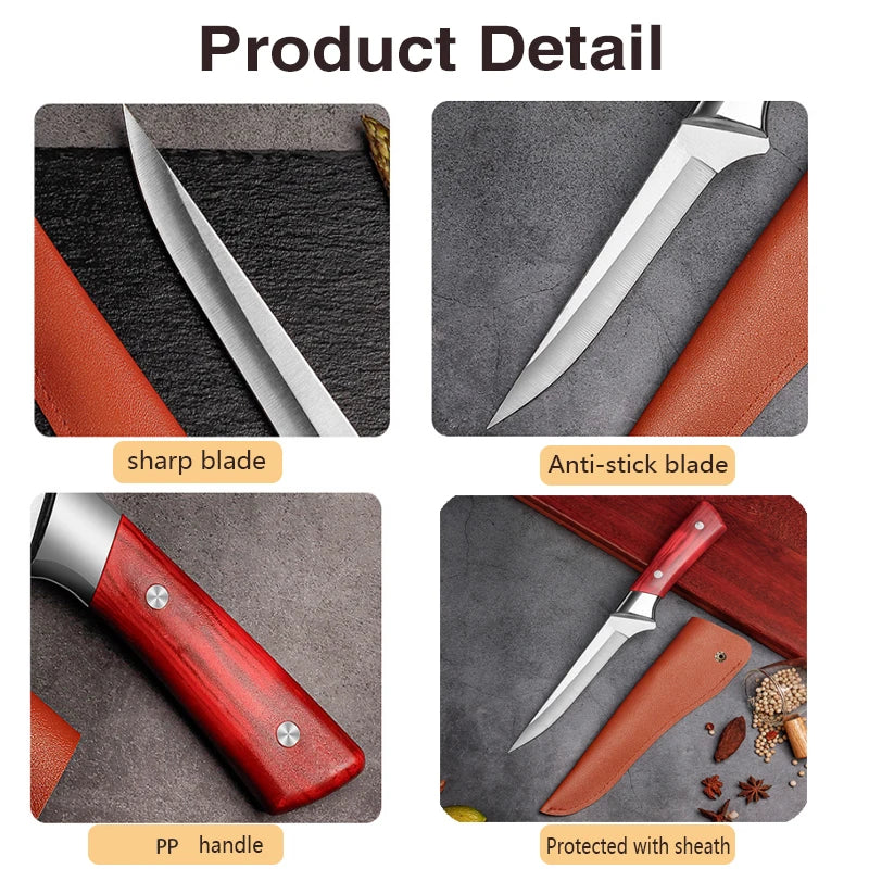 Faca de Cozinha para Desossar // Aço Inoxidável // Faca para Descascar Frutas, Cortar Carne // Cutelo de Açougueiro // Faca de Chef c/ Capa