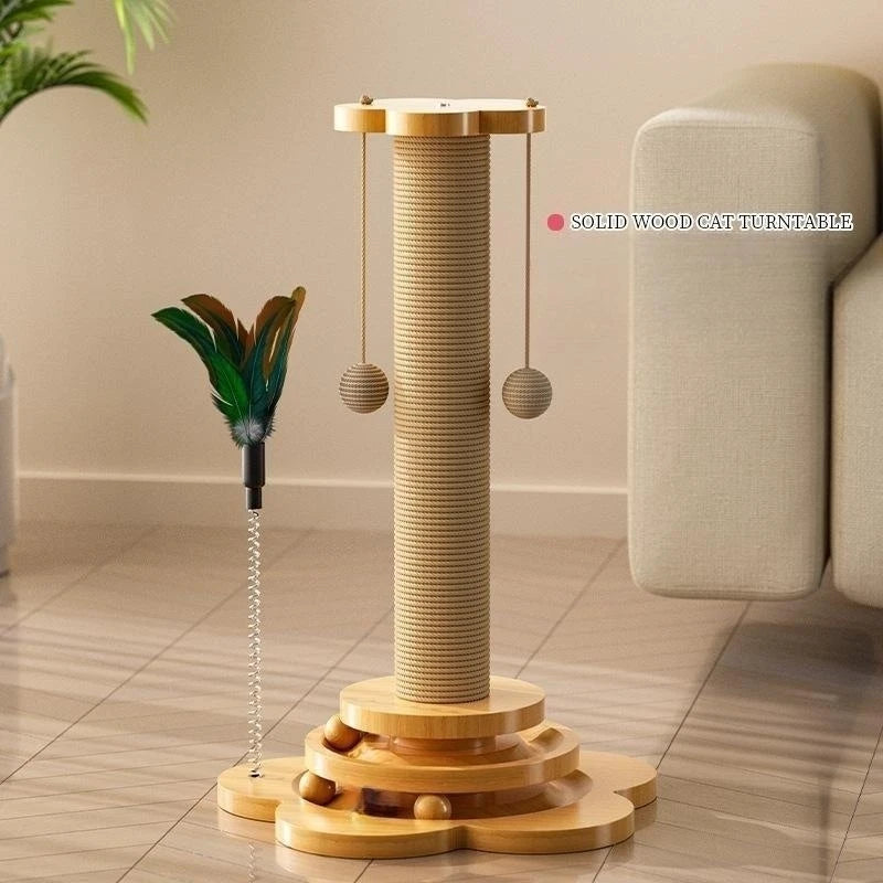 Brinquedo p/ Gatos de Estimação // Plataforma Giratória de Madeira Maciça p/ Gatos // Bolas Divertidas p/ gatos // Tábua de Arranhar de Sisal Durável