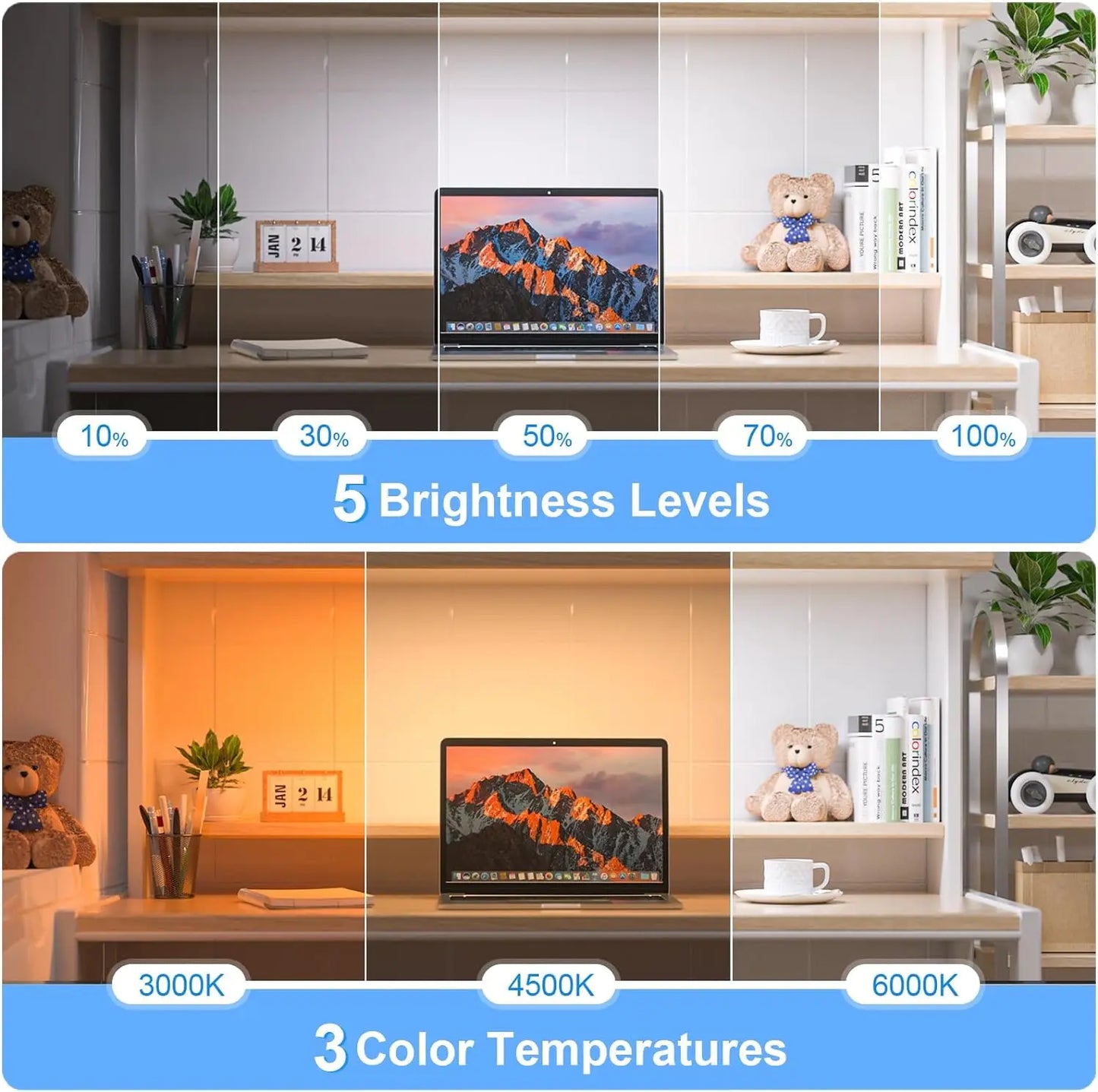 Luz Noturna Regulável WILLED de 5 W // 3 Cores // Luz de Maquiagem Ajustável c/ 2500 mAh // Recarregável // Para Armário, Mesa de Cabeceira, etc
