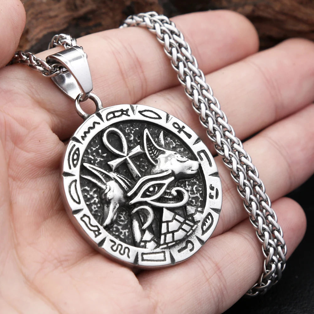 Amuleto Olho de Hórus Colares Egípcios Antigos TOGA PULLA // Pingente de Cruz Anubis Ankh da Moda em Aço Inoxidável 316L // Joias Amuleto Unissex // Sucesso, Saúde e Fortuna!