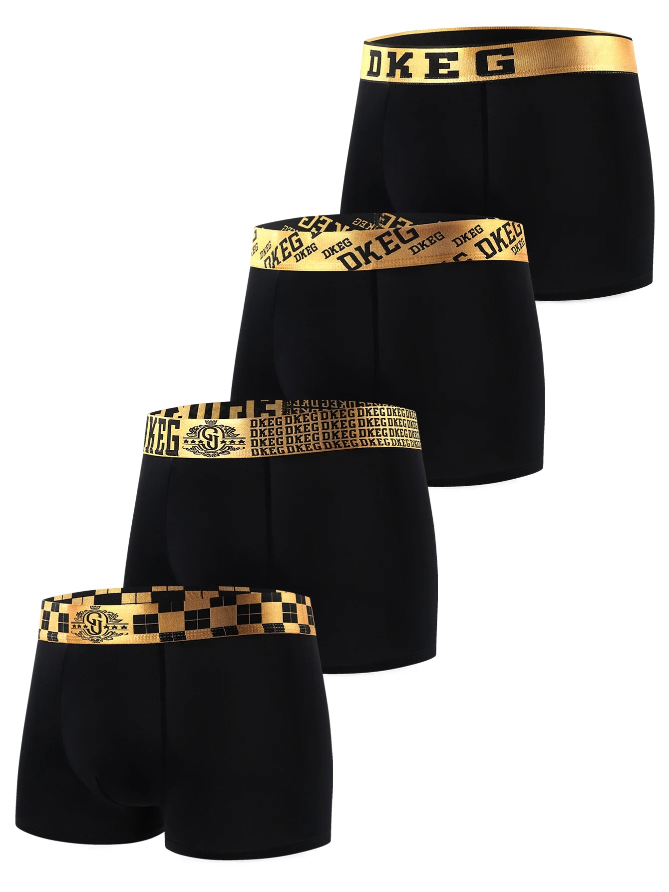 DKEG Masculino Luxuoso Preto e Dourado // Meninos Cueca Verão Gelo Seda // Antibacteriano Respirável // Boxer Shorts 4 peças Combinação