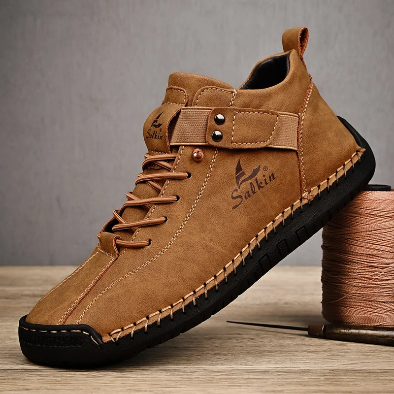 Sapato Masculino de Couro Casual Feito à Mão // Novo Design Tênis Respirável // Sapatos de Couro // Botas de Tornozelo