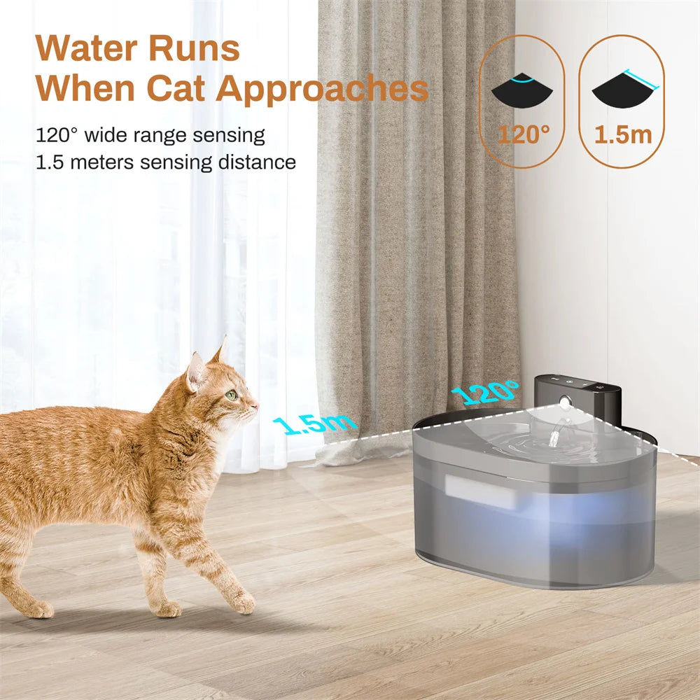 Fonte de Água para Gatos Sem Fio de 2,2 L // Operada por Bateri Fonte de Água Automática para Animais de Estimação com Sensor de Movimento