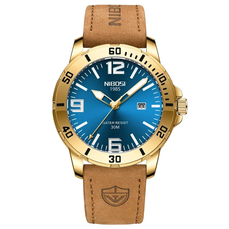 Relógios NIBOSI da Moda p/ Homens // Pulseira de Aço Inoxidável // Relógio Esportivo de Quartzo // Data Ultra Automática // Relógio Casual à Prova d'Água // Relógio Masculino