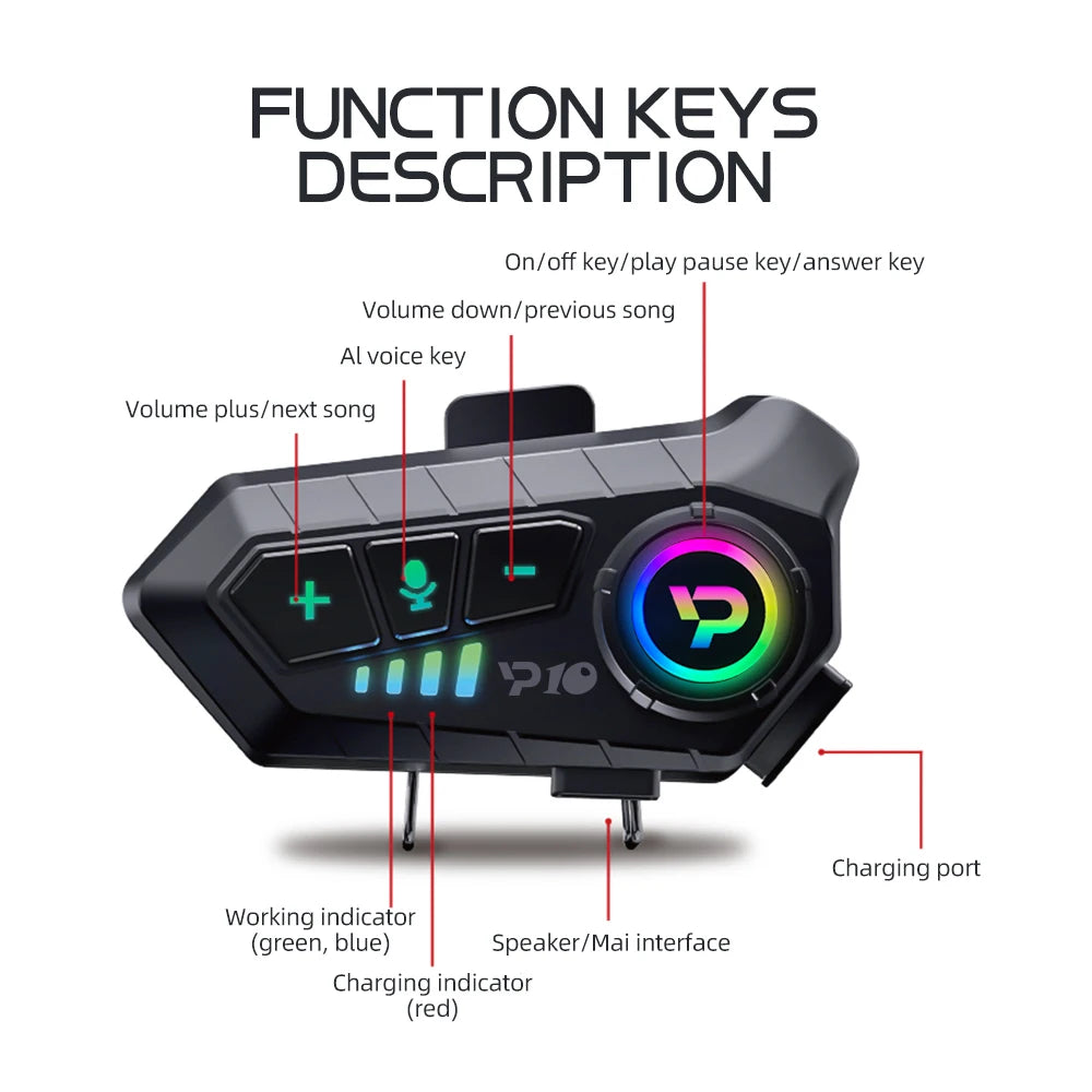 Fone de Ouvido Bluetooth 2000mah Kebidumei y10 // Para Capacete de Motocicleta // Super Longo // Modo de Espera sem Fio // Mãos-Livres // À Prova d' Água // Comunicação Segura!!!