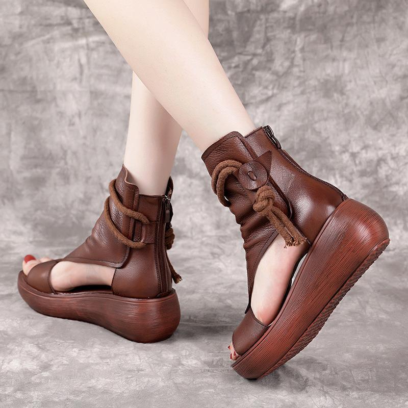 Sandálias Romanas GLADIADOR COMEMORE // Botas 2023 Salto Médio // Sapatos Cunhas Senhoras Vintage Couro PU // Lindas Sandálias Femininas Estilo Romano.