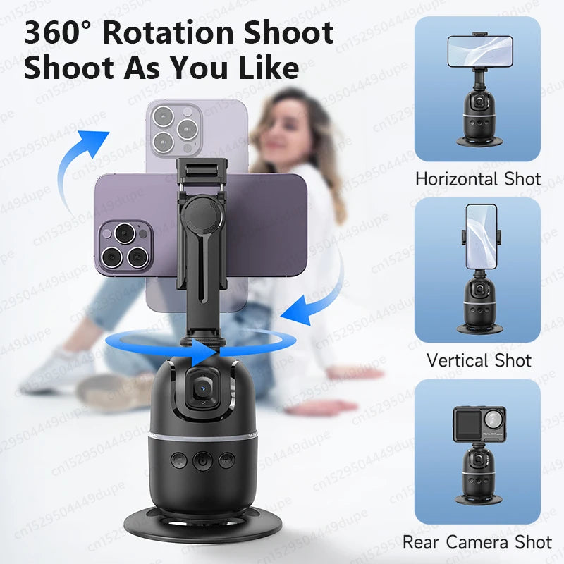 Tripé de Rastreamento Inteligente p/ Câmera de Smartphone // Luz Colorida // Rotação de 360 Graus // Follow Focus // Gimbal p/ Fotografia ao Vivo no TikTok