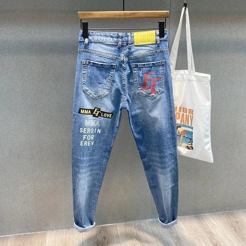 Calças de Brim Masculinas Moda de Rua / Hip-hop // Jeans Masculino Estilo Punk // Calças Jeans Verão Primavera // Masculino Elástico // Fino Ajuste e Alta Qualidade em Jeans Masculinos!!!