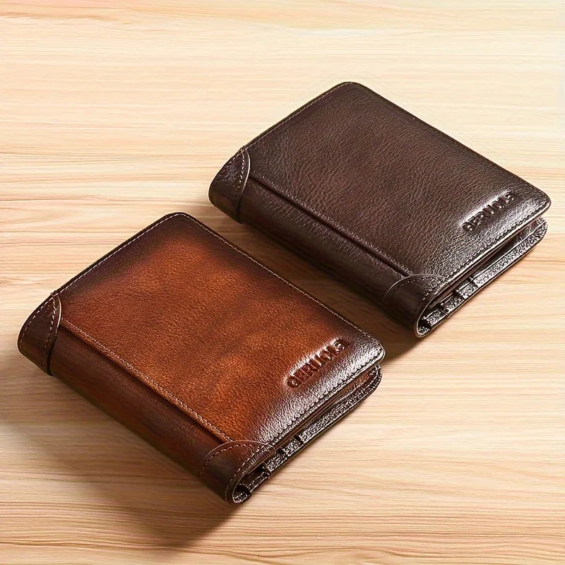 Carteira GERUOLA Slim RFID Blindada em Couro Genuíno para Homens // Porta-Identidade e Cartão de Crédito // Multifuncional // Varias Cores c/ Enfeites