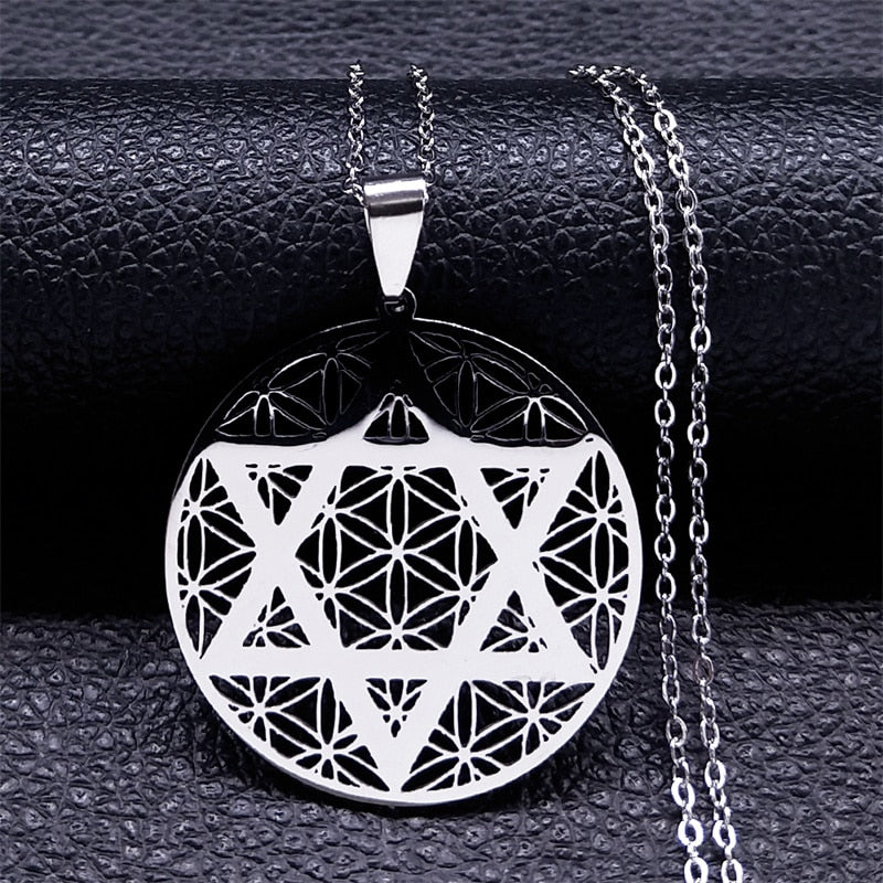 Mandala de Geometria Sagrada Flor da Vida 2023 // Aço Inoxidável Metatron // Colares de LOVELY FAJA // Colar Longo de Contas Pretas // Lindas e Exclusivas Joias flor de la vida. Escolha já a sua!!!