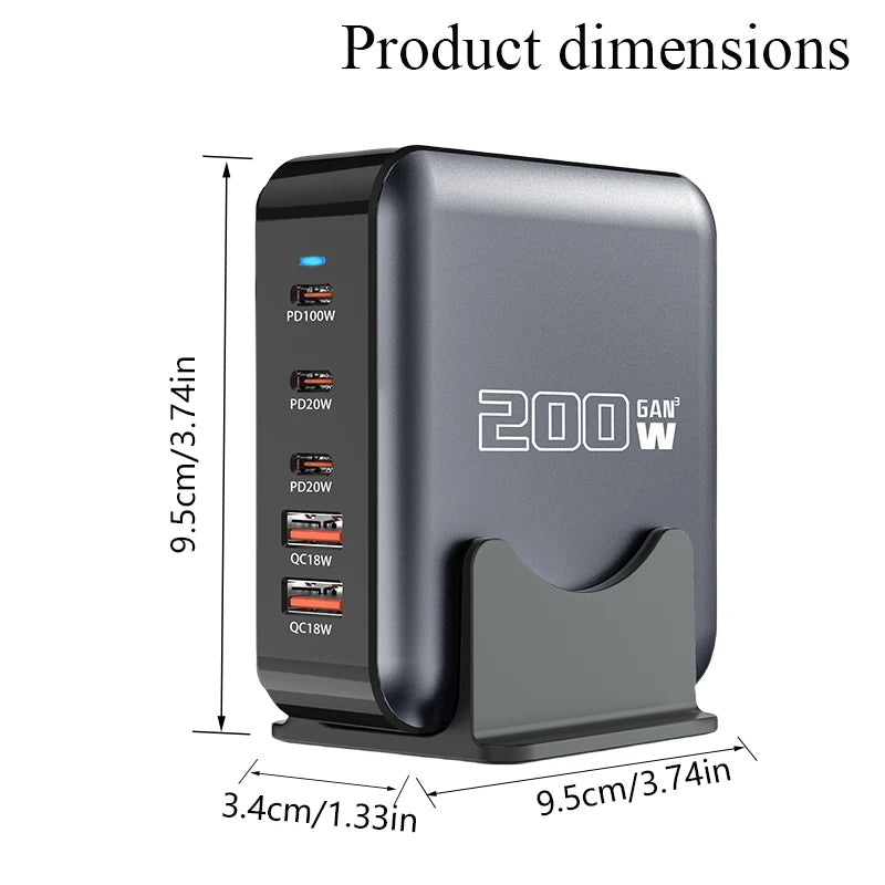 Carregador de Nitreto de Gálio de 200 W de Alta Eficiência p/ Mesa // Rápido e Seguro
