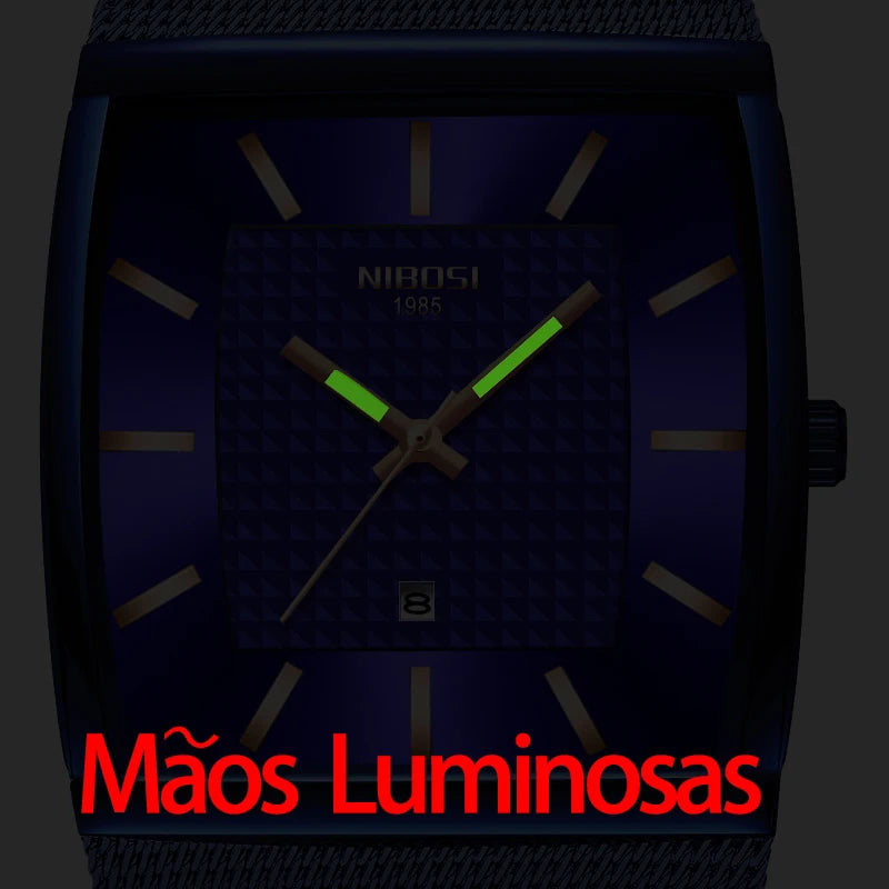 Relógios NIBOSI da Moda p/ Homens // Pulseira de Aço Inoxidável // Relógio Esportivo de Quartzo // Data Ultra Automática // Relógio Casual à Prova d'Água // Relógio Masculino