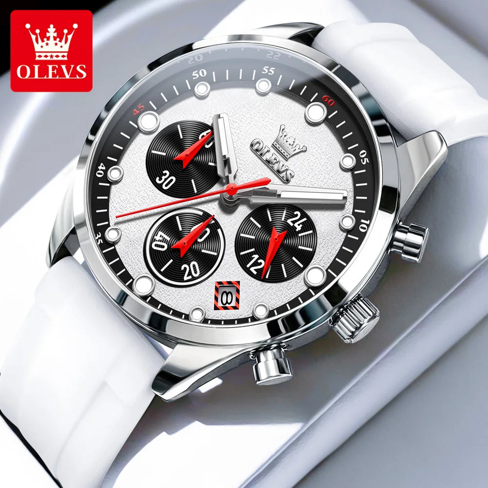 Relógios masculinos originais OLEVS, cronógrafo multifuncional, tendência da moda, pulseira de borracha amarela, luminoso, à prova d'água, relógio de quartzo masculino