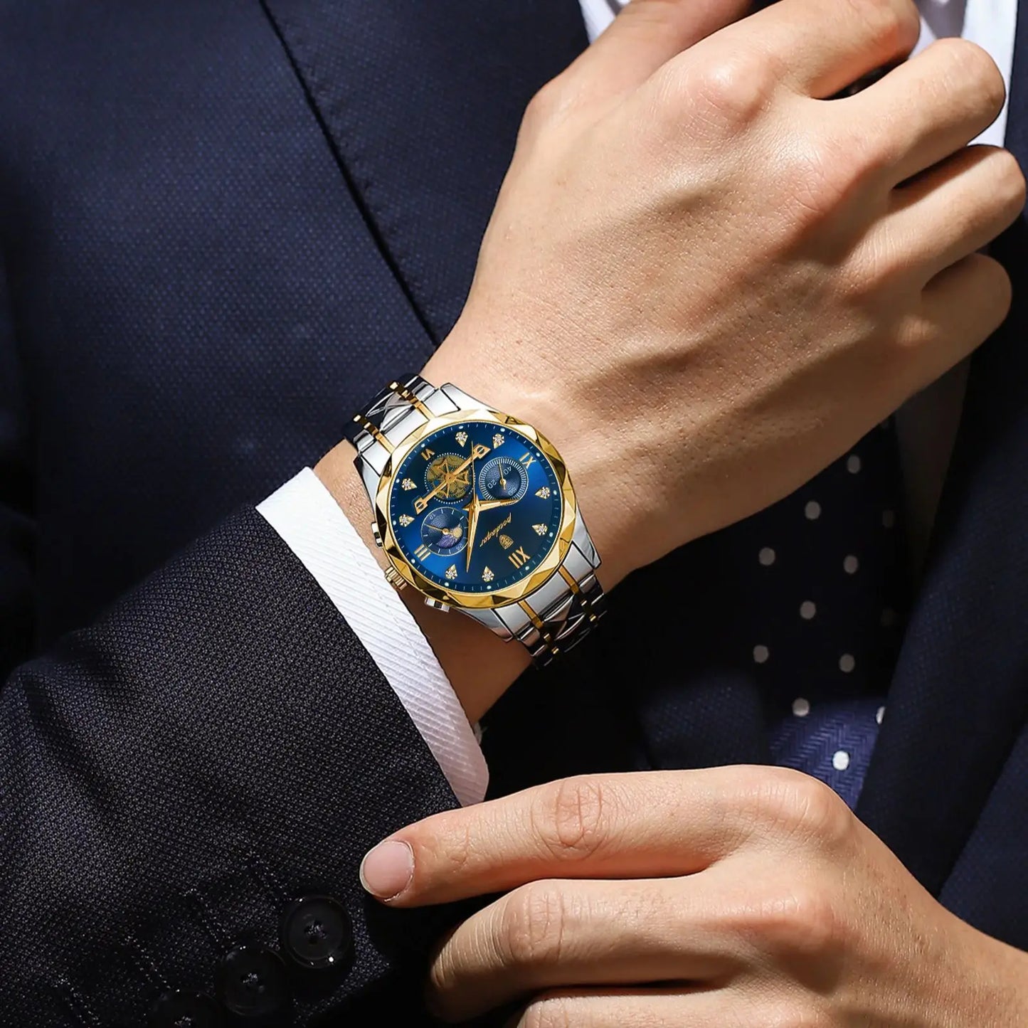 Relógio Masculino de Aço Inoxidável de Luxo POEDAGAR // À Prova d'água / Cronógrafo / Luminoso // Relógio de quartzo