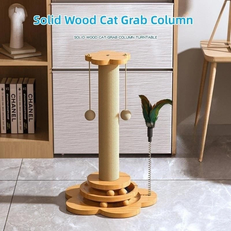 Brinquedo p/ Gatos de Estimação // Plataforma Giratória de Madeira Maciça p/ Gatos // Bolas Divertidas p/ gatos // Tábua de Arranhar de Sisal Durável