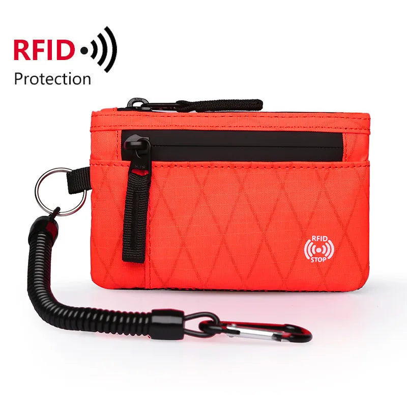 Carteira Masculina RFID Porta-Cartões // De Nylon // Fina com Zíper // Porta-Cartões // Bolsa Tática Masculina // Porta-Moedas c/ Mosquetão