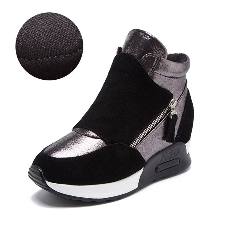 Botas de Camurça YUYAN HAPPY HOUR Sapatos de Inverno // Couro Feminino Sapatos quentes // Moda Ins Tênis Femininos Altura Crescente Botas de Neve kt004